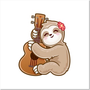 Sloth Playing Acoustic Ukulele Guitar adorable Cute kawaii Baby sloths Posters and Art